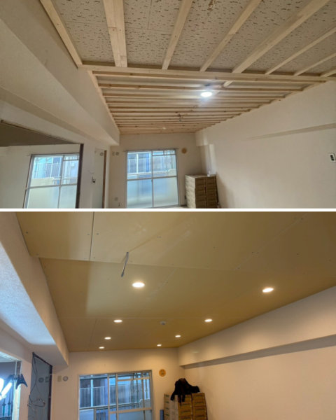 大阪市淀川区マンションリフォーム天井ボード張り